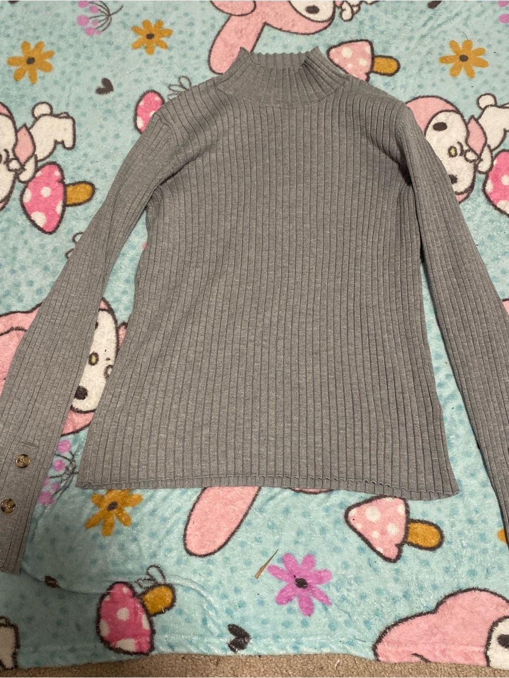 Gray Ribbed Mock Neck Sweater